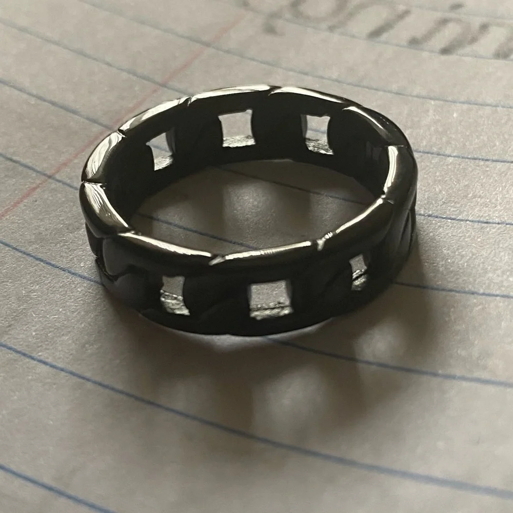 MENS RING-BLACK BRAIDED STAINLESS STEEL-SIZE 11